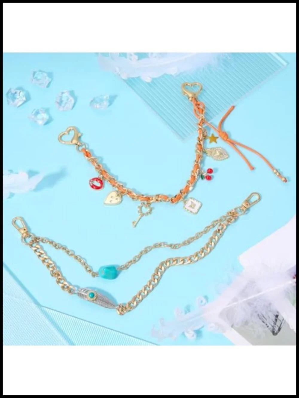 Leather Purse Charm Chain with Alloy Decorative Charms for Handbags Shoulder